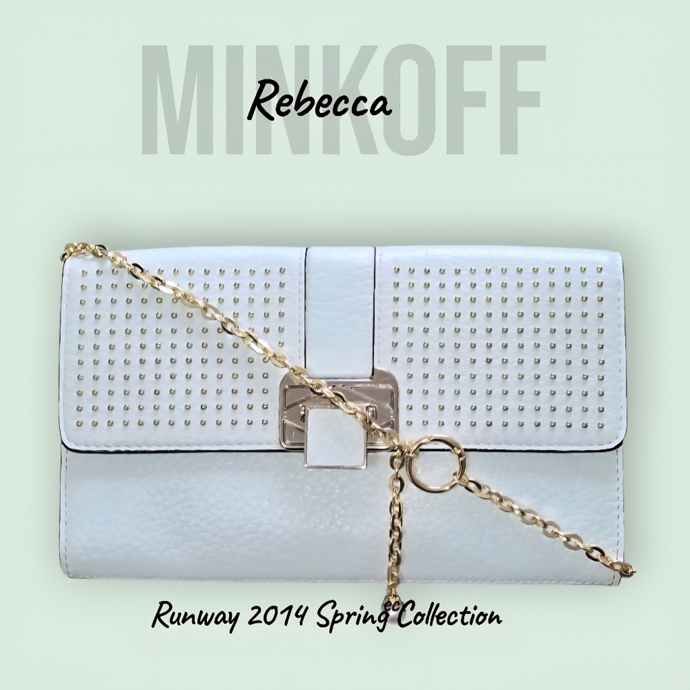 Rebecca Minkoff White Leather Studded Chain Clutch